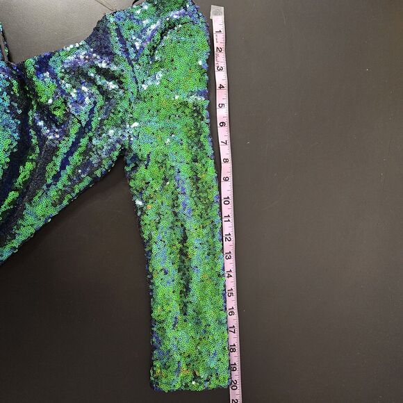 AKIRA Chicago Black Label Peacock Sequin Dress Sz Large Blue Green - Picture 4 of 6